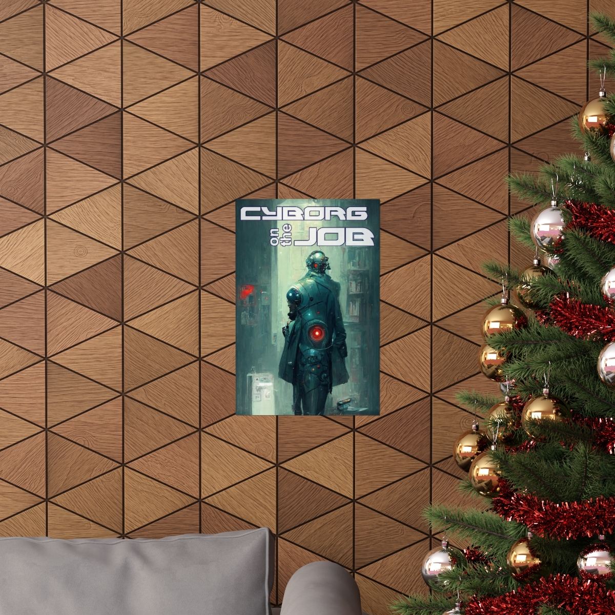 Cyborg on the Job Cyberpunk Inspired Matte Poster - Image 4