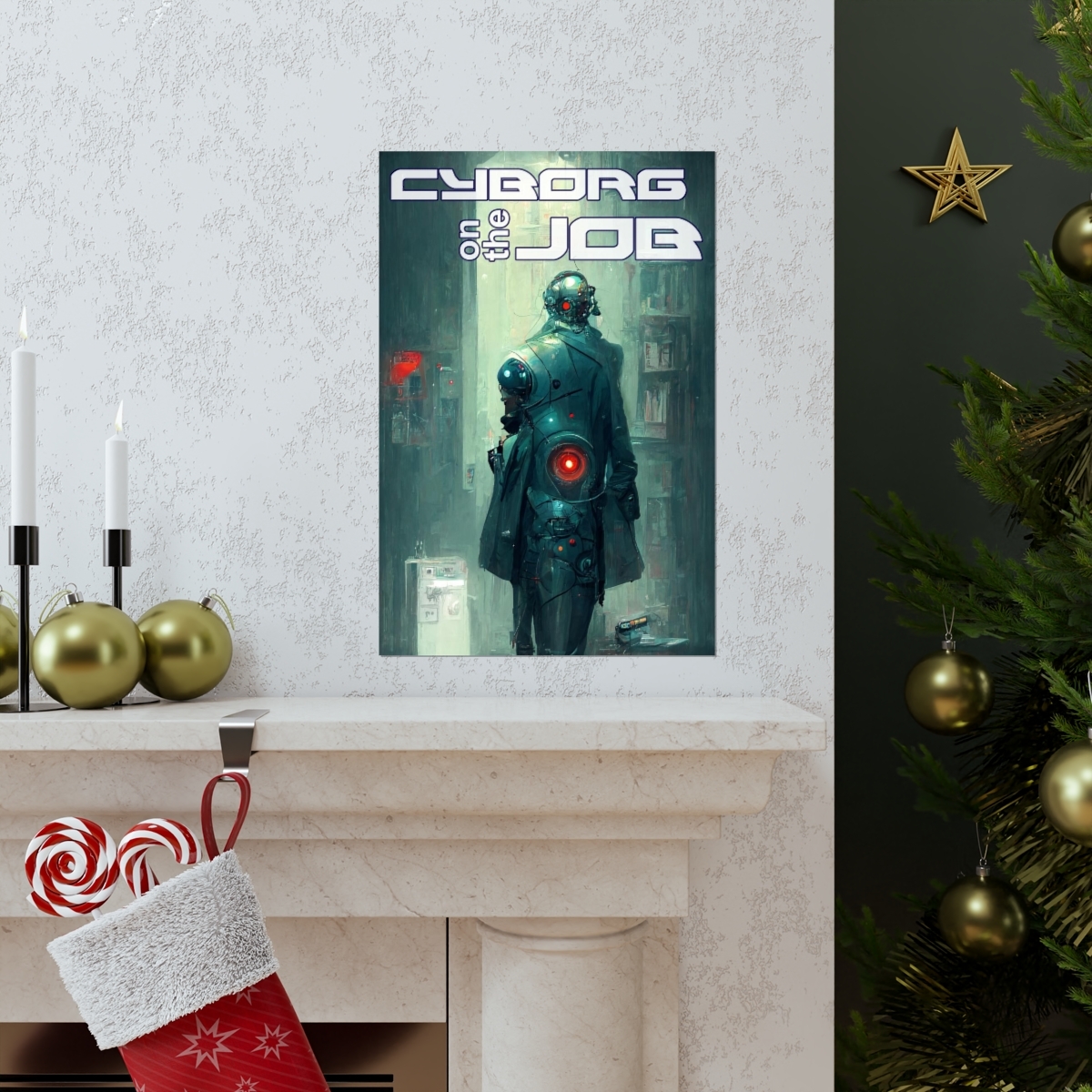 Cyborg on the Job Cyberpunk Inspired Matte Poster - Image 7