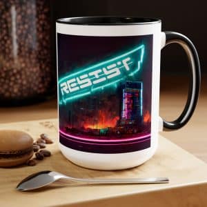Resist Cyberpunk Inspired Two-Tone Coffee Mug, 15oz