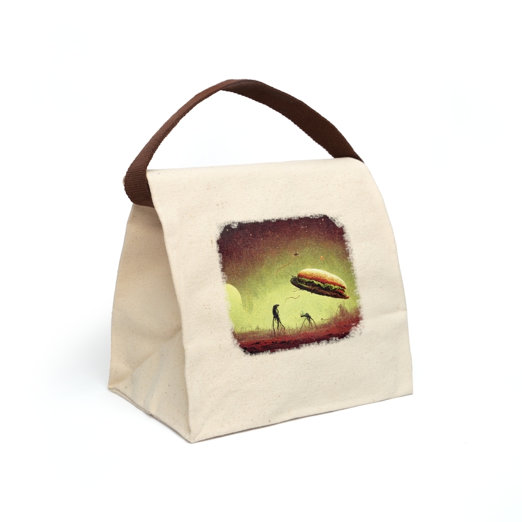 Alien Saucerburger Vintage Sci Fi Parody Canvas Lunch Bag With Strap
