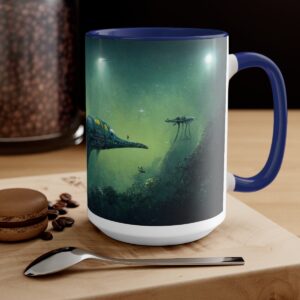 Undersea Spaceship Retro Sci Fi Two-Tone Coffee Mug, 15oz