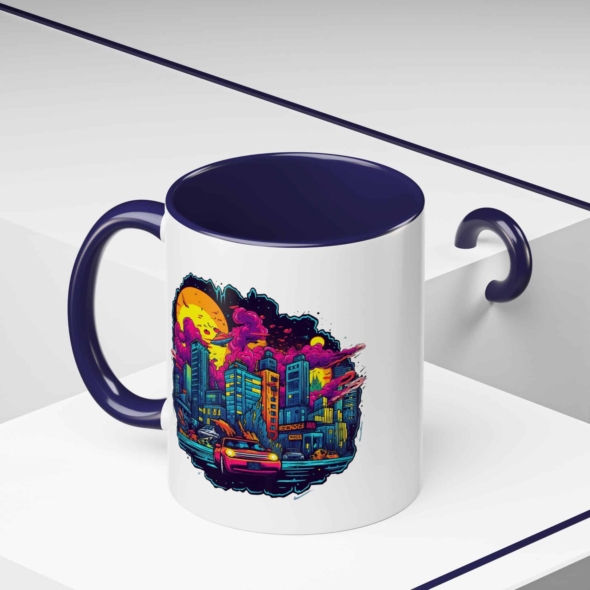 Vivid Cyberpunk Skyline Accent Mug: City in Chaos 11oz - Image 5