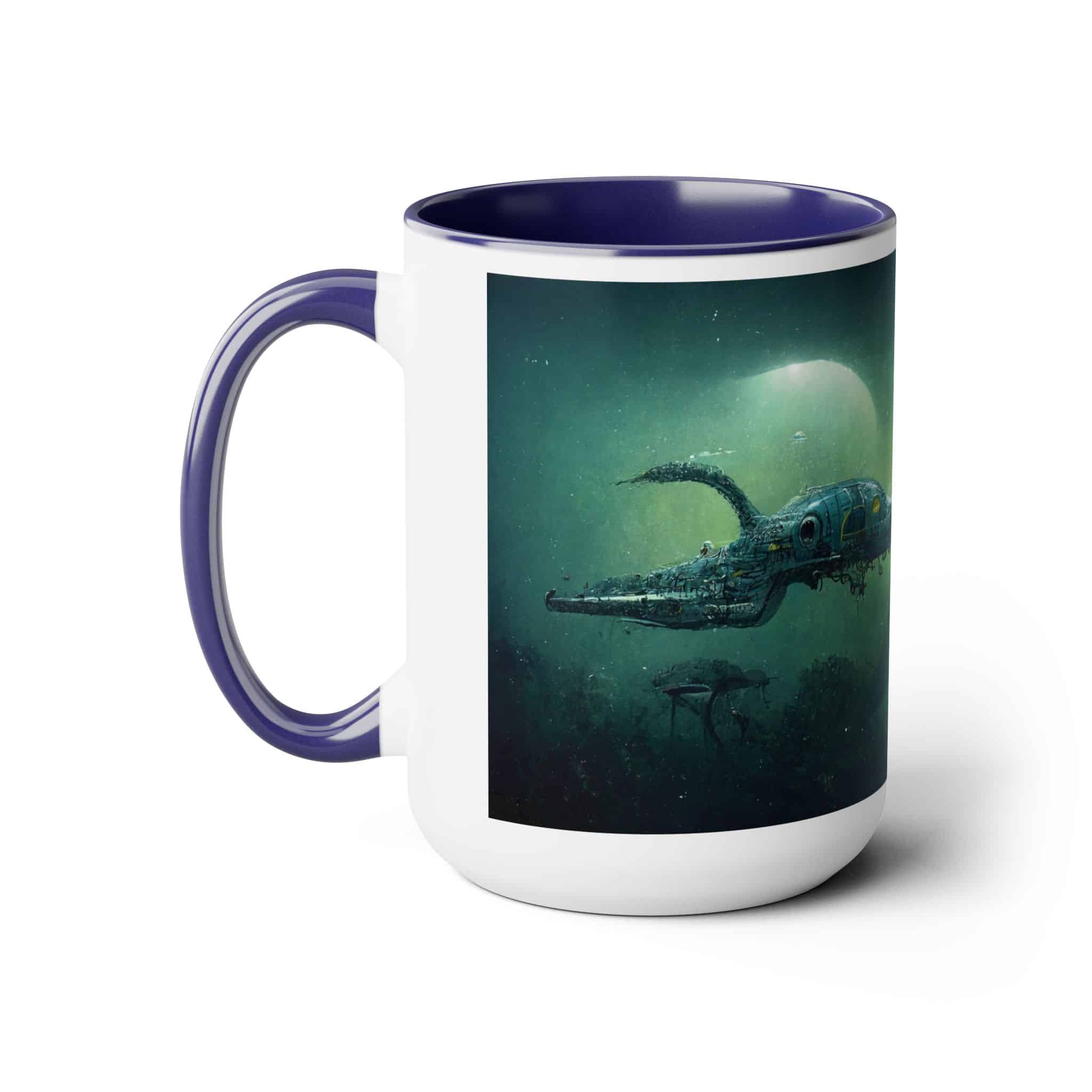 Undersea Spaceship Retro Sci Fi Two-Tone Coffee Mug, 15oz - Image 2