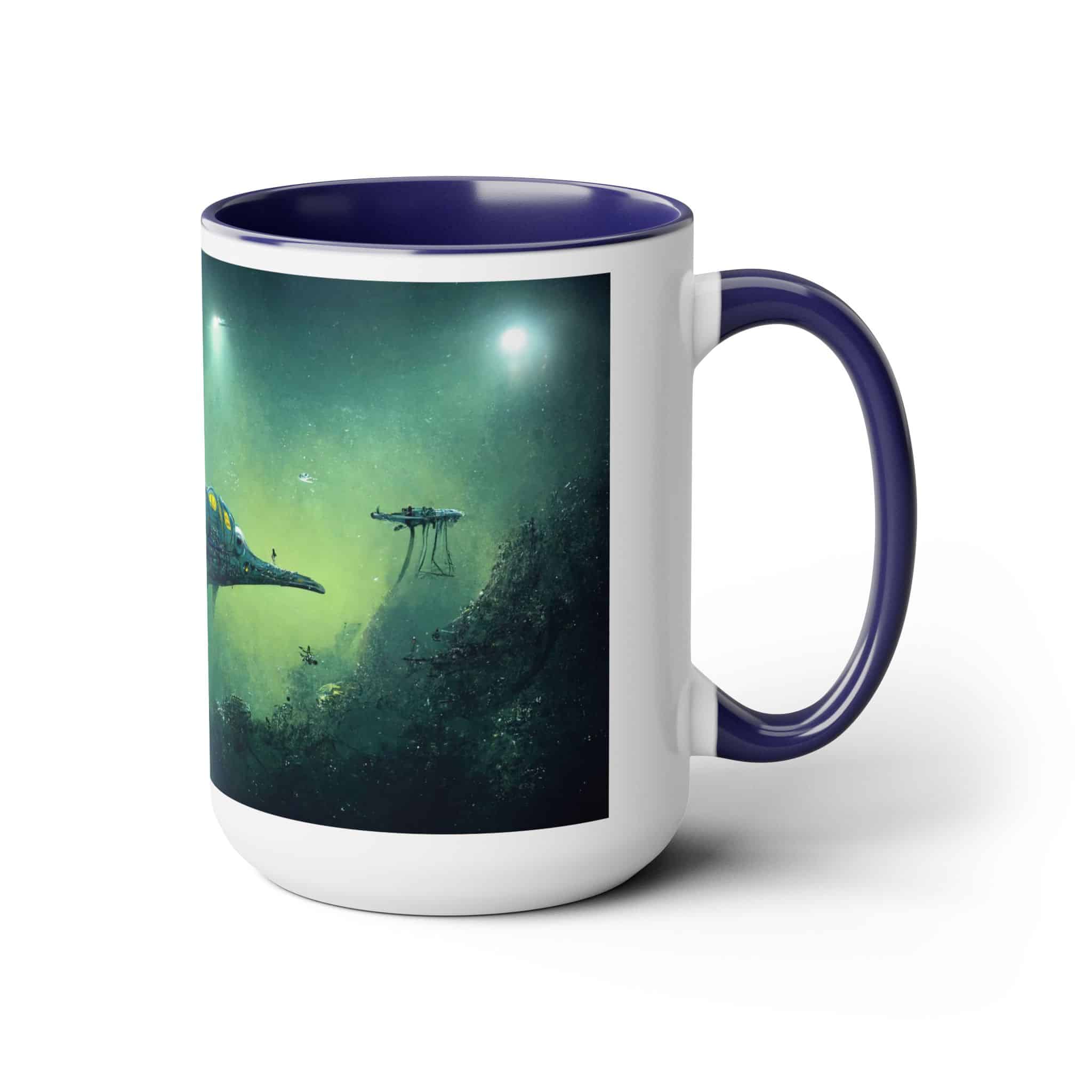 Undersea Spaceship Retro Sci Fi Two-Tone Coffee Mug, 15oz - Image 3