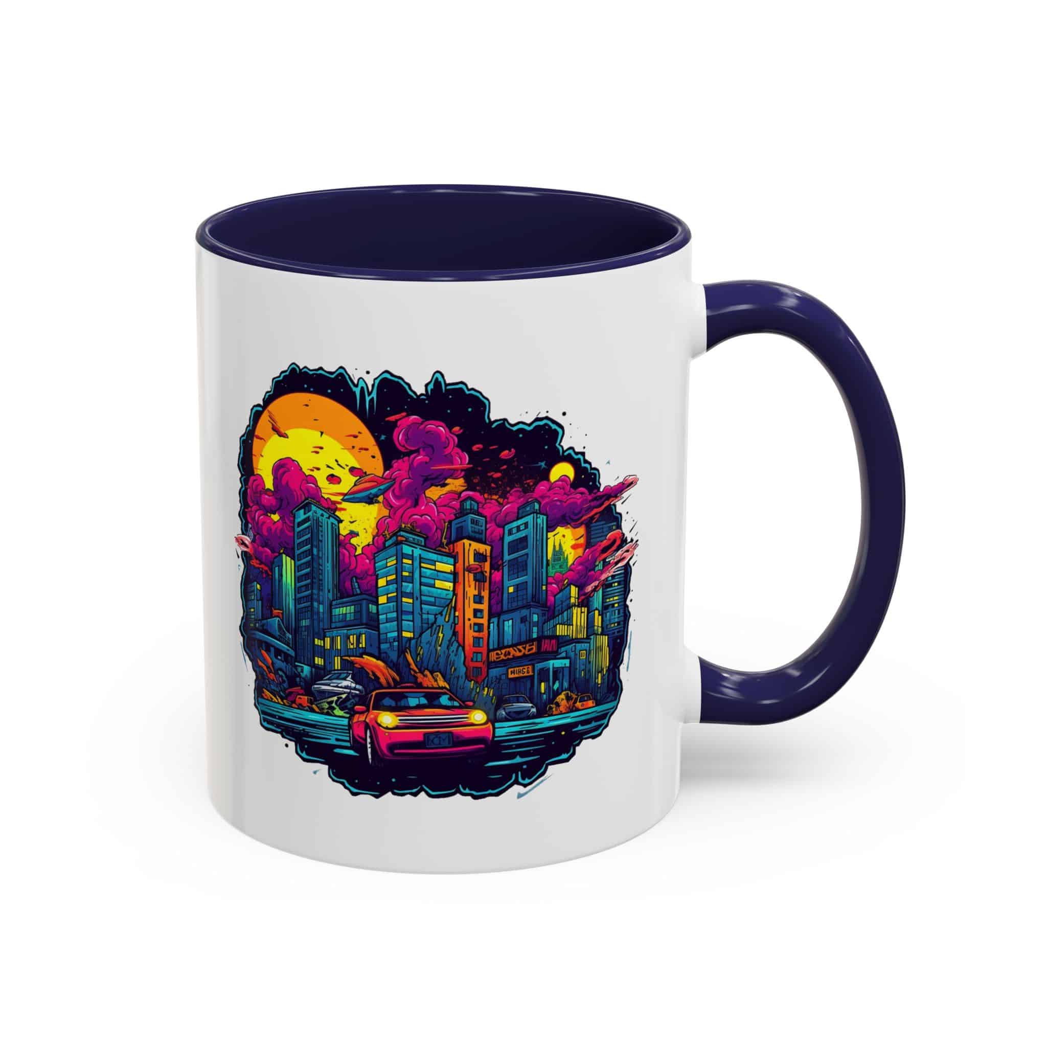 Vivid Cyberpunk Skyline Accent Mug: City in Chaos 11oz - Image 3